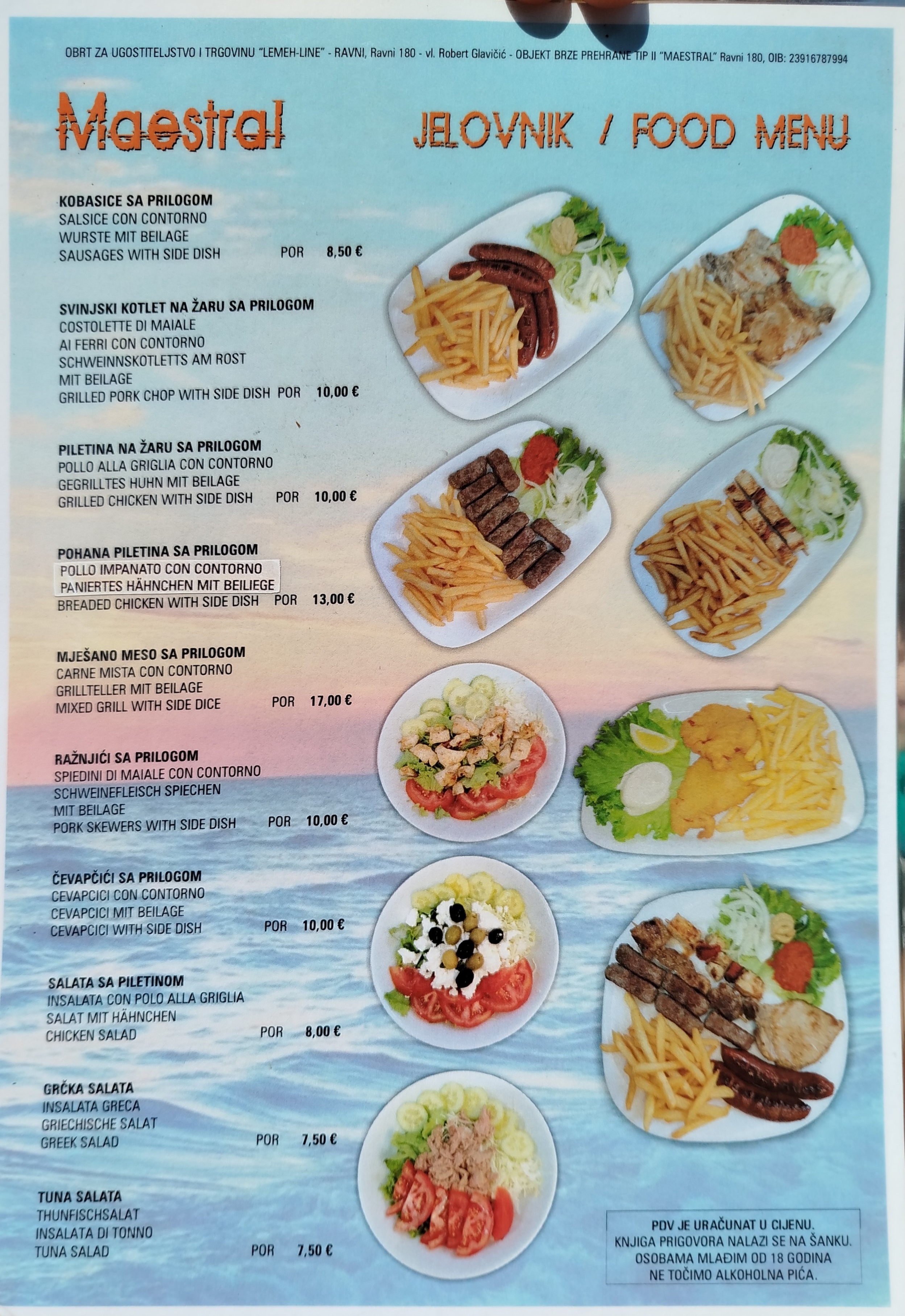 Speisekarte von Bistro Maestral Speisekarte von Bistro Maestral