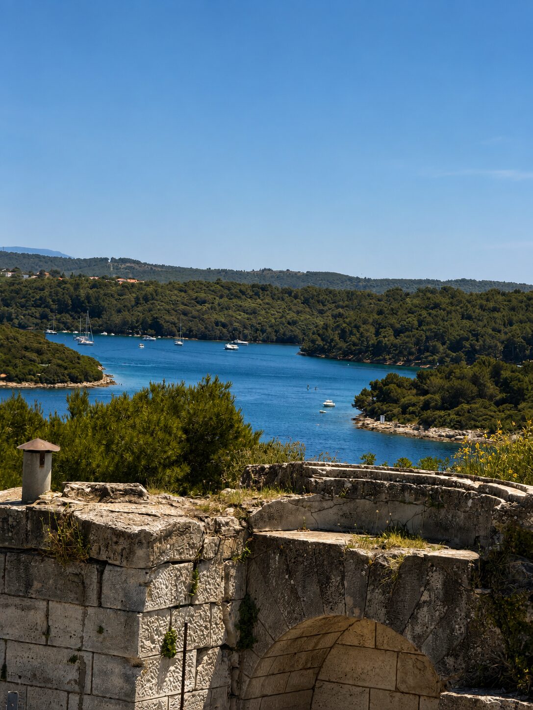 The coast outside Aquarium Pula Sea view from the historic Aquarium Pula fortifications on Verudela