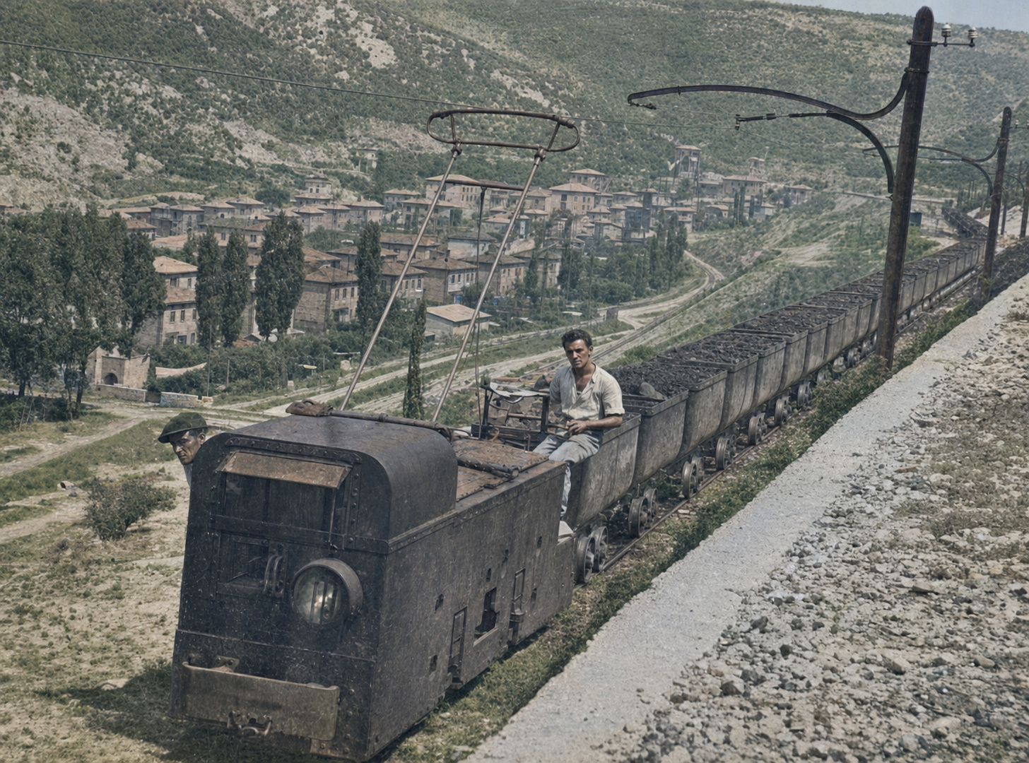 Colorized archival view of the narrow-gauge mine railway near Raša Colorized archival view of the narrow-gauge mine railway near Raša