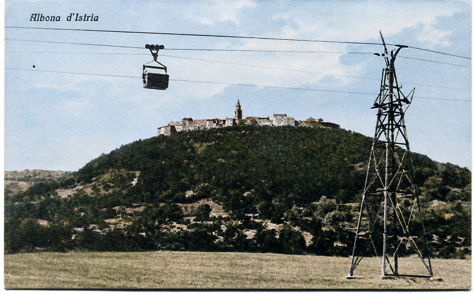 Colorized archival photograph of the coal cableway near Raša Colorized archival photograph of the coal cableway near Raša