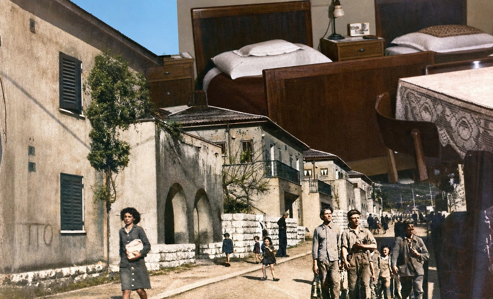 Colorized archival mining reportage collage from post-war Raša Colorized archival mining reportage collage from post-war Raša