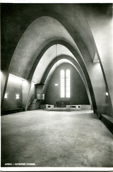 St Barbara Church interior Original modernist interior of St Barbara Church in Raša