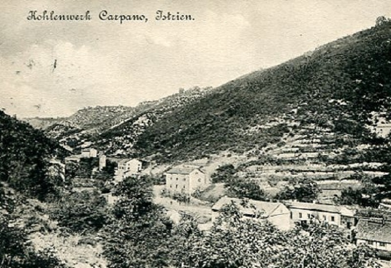 Krapan before and alongside Raša Archival panorama of Krapan and its mining landscape